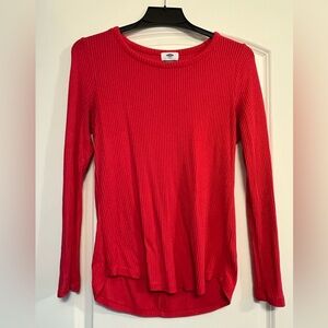 Old Navy Vibrant Red Ribbed Long Sleeve Tee